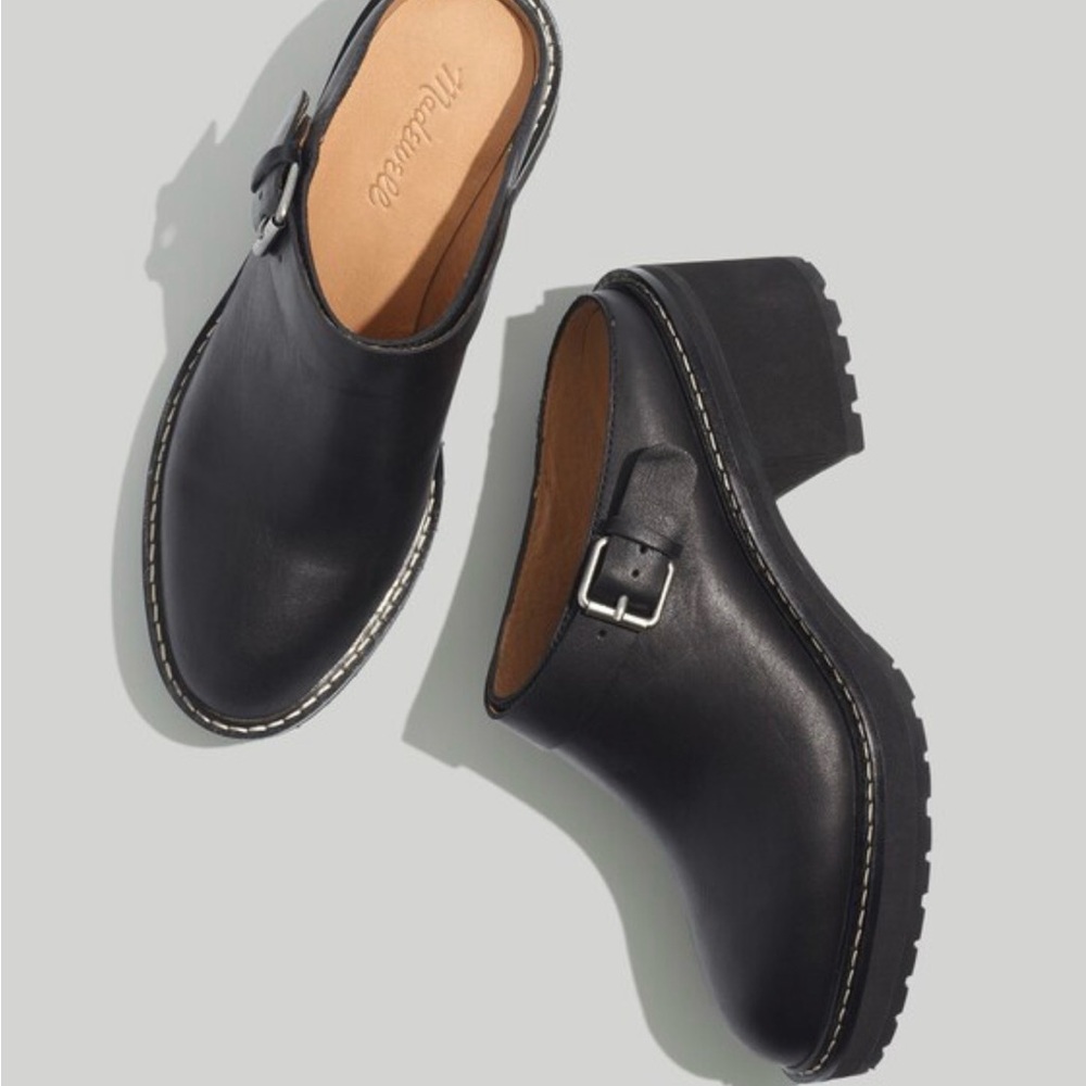 Madewell Black Leather Willa Convertible-Strap Mule. Size 7.5. Cool moto style.